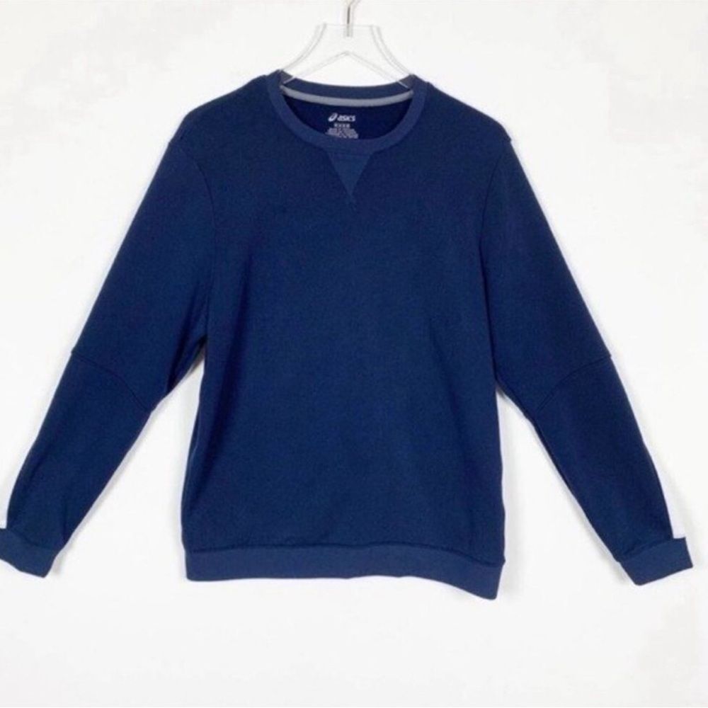 ASICS Women's Size Medium Navy Blue with White Stripe Athlete Crew Sweatshirt